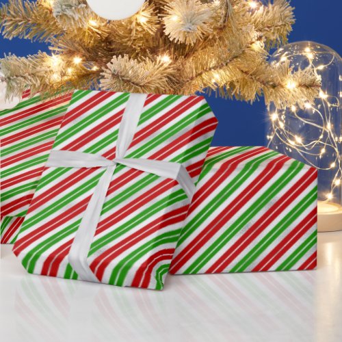 Red Green and Silver Christmas Stripes Wrapping Paper