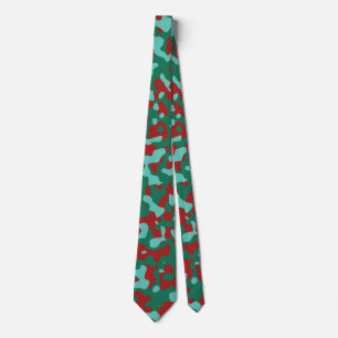 Red, Green, and Teal Camouflage Pattern Neck Tie