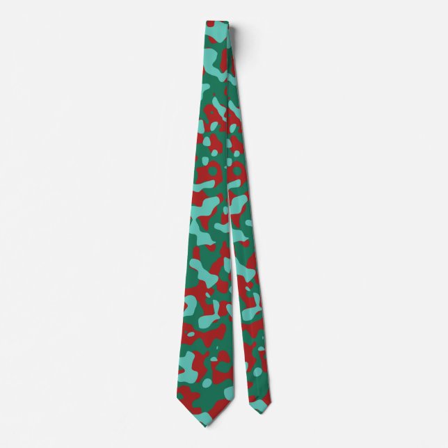 Red, Green, and Teal Camouflage Pattern Neck Tie (Front)