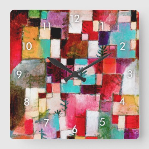 Red Green and Violet Paul Klee Square Wall Clock