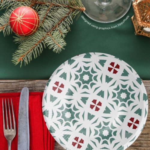 Red green and white 9 round Christmas party Paper Plates