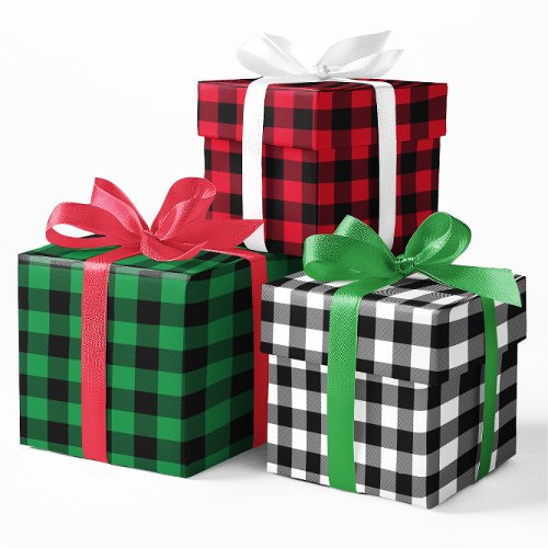 Red Green and White Buffalo Plaid Christmas Small Wrapping Paper Sheets
