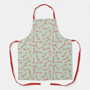 Red, Green and White Candy Cane Christmas Pattern  Apron