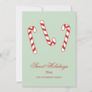Red, Green and White Candy Cane Christmas Pattern Holiday Card