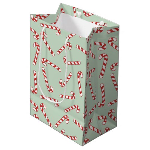 Red Green and White Candy Cane Christmas Pattern  Medium Gift Bag
