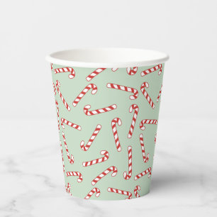 Red, Green and White Candy Cane Christmas Pattern Paper Cups