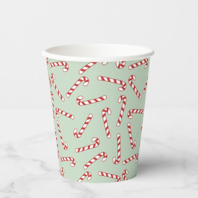 Red, Green and White Candy Cane Christmas Pattern  Paper Cups (Front)