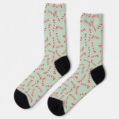 Red Green and White Candy Cane Christmas Pattern  Socks