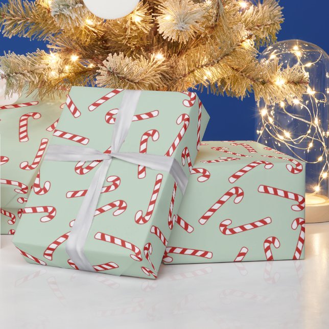 Red, Green and White Candy Cane Christmas Pattern  Wrapping Paper (Holidays)