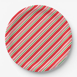 Red Green and White Candy Cane Pattern Custom Paper Plates