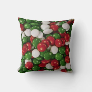 Red Green and White Christmas Candy Throw Pillow