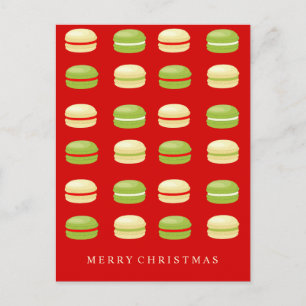 Red Green and White Christmas French Macarons Holiday Postcard