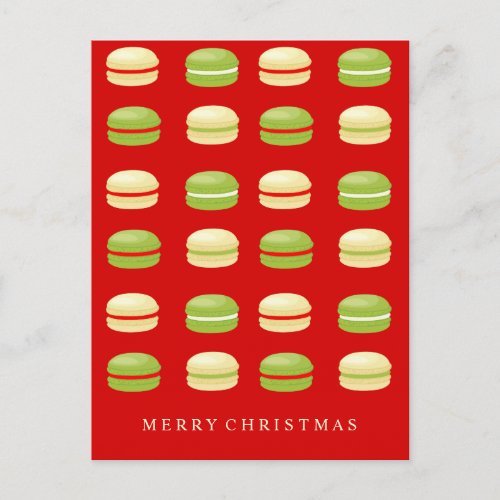 Red Green and White Christmas French Macarons Holiday Postcard