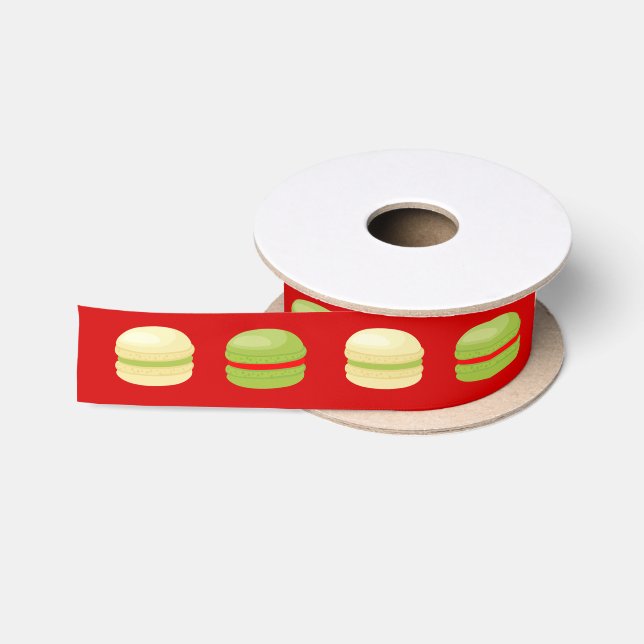 Red Green and White Christmas French Macarons Satin Ribbon (Spool)