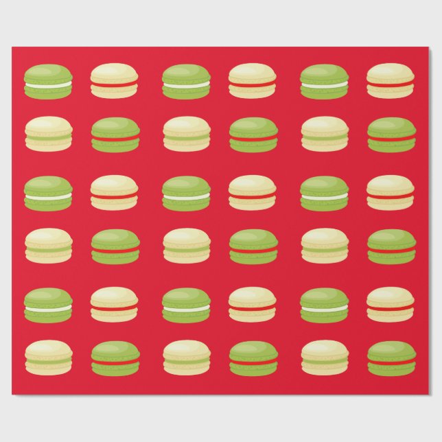 Red Green and White Christmas French Macarons Wrapping Paper (Flat)
