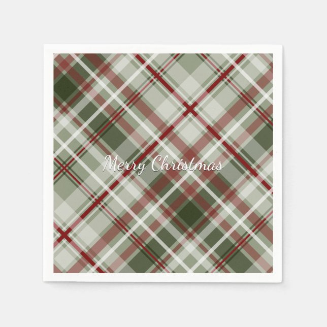red green and white Christmas plaid Napkins (Front)