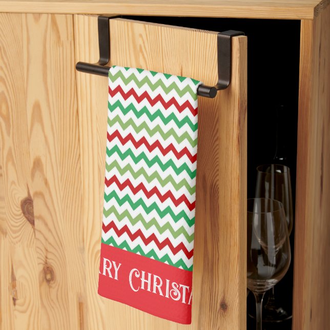 Red Green and White Christmas Zigzag Kitchen Towel (Thirds Fold)