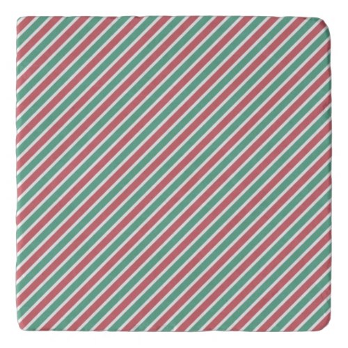 Red Green and White Diagonal Stripe Christmas Trivet