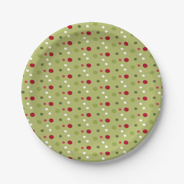Red, Green, and White Dots with Green Back  Paper Plates (Front)