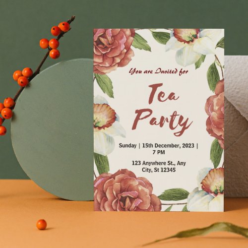 Red Green and White Flower Tea Party Invitation