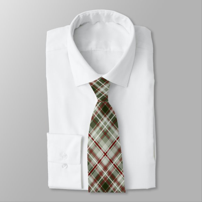 red green and white holiday Christmas plaid Neck Tie (Tied)