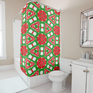 Red, Green and White Kaleidoscope Shower Curtain