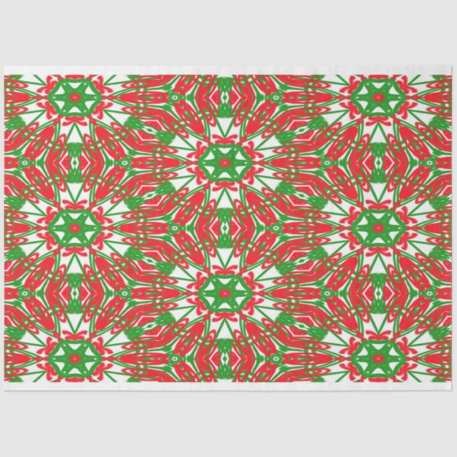 Red, Green and White Kaleidoscope Tissue Paper (Front)