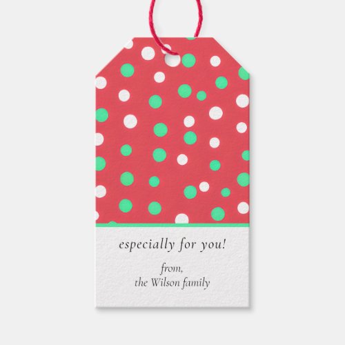 Red Green and White Polka Dots Christmas Pattern Gift Tags