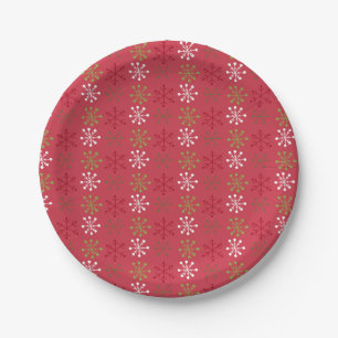 Red, Green, and White Snowflakes Paper Plates