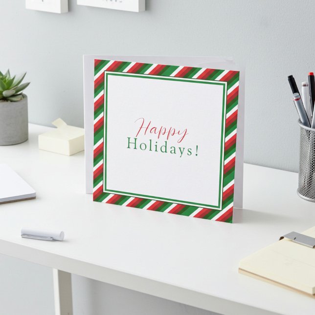 Red, Green and White Stripe Holiday Card with Logo (Professional Christmas Cards, personalized for small business)