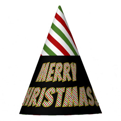 Red Green and White Striped MERRY CHRISTMAS Party Hat