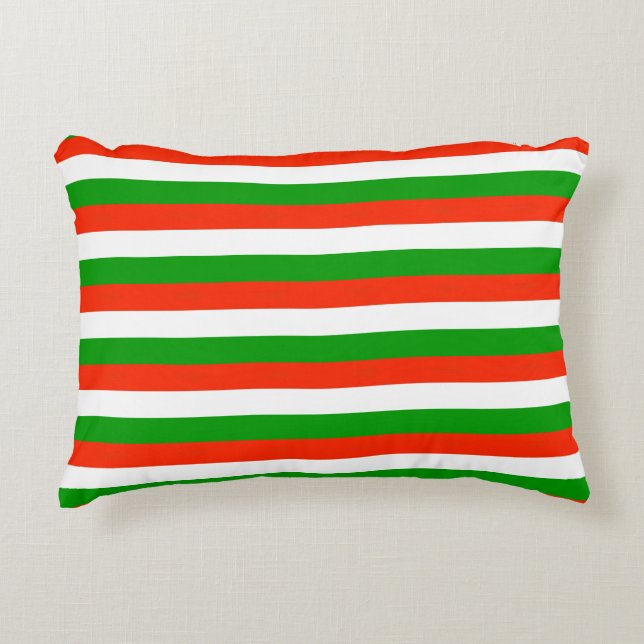 Red, Green and White Stripes  Accent Pillow (Front)