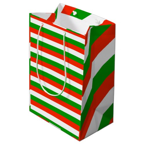 Red Green and White Stripes   Medium Gift Bag