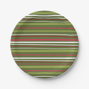 Red, Green, and White Stripes  Paper Plates