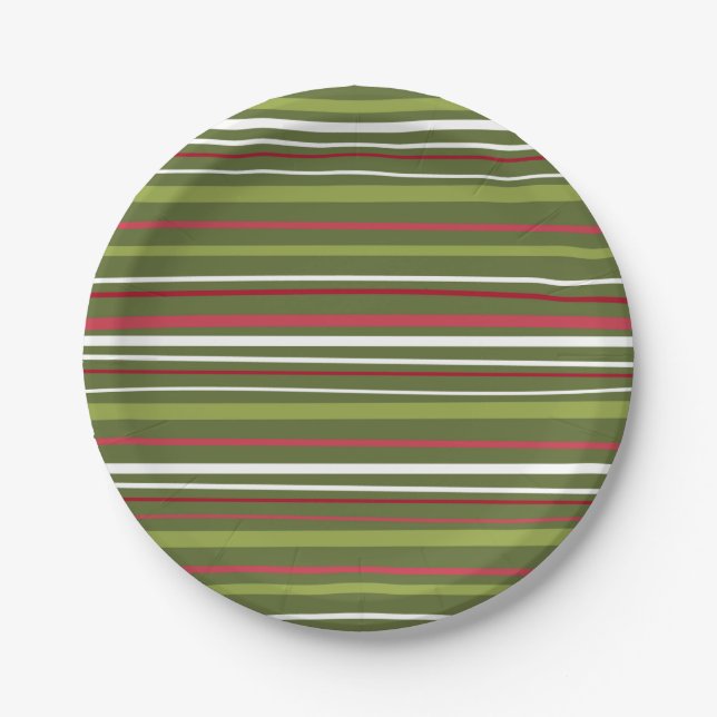 Red, Green, and White Stripes  Paper Plates (Front)