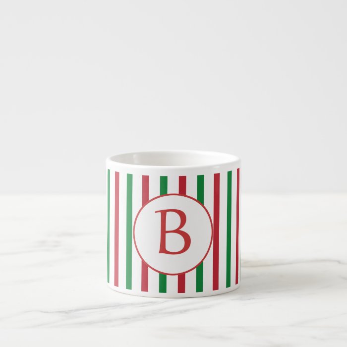 Red, Green and White Stripes with Monogram Espresso Cups