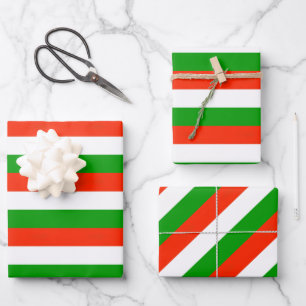 Red, Green and White Stripes  Wrapping Paper Sheet