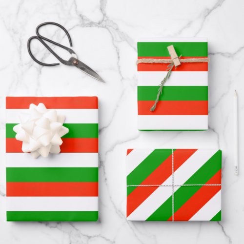 Red Green and White Stripes  Wrapping Paper Sheet
