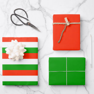 Red, Green and White Stripes  Wrapping Paper Sheets