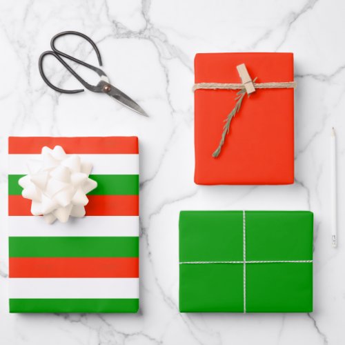 Red Green and White Stripes  Wrapping Paper Sheets