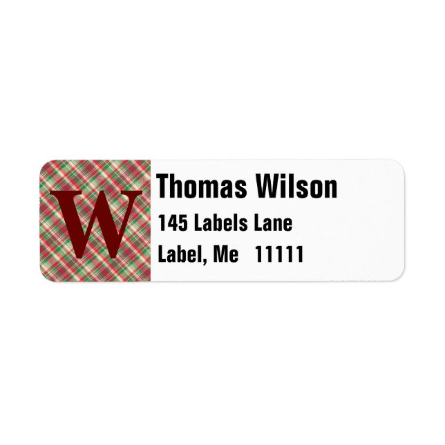 Red Green and White Tartan Plaid Pattern Label (Front)