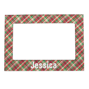 Red Green and White Tartan Plaid Pattern Magnetic Frame