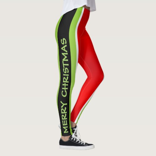 Red Green and White with Merry Christmas Text Leggings