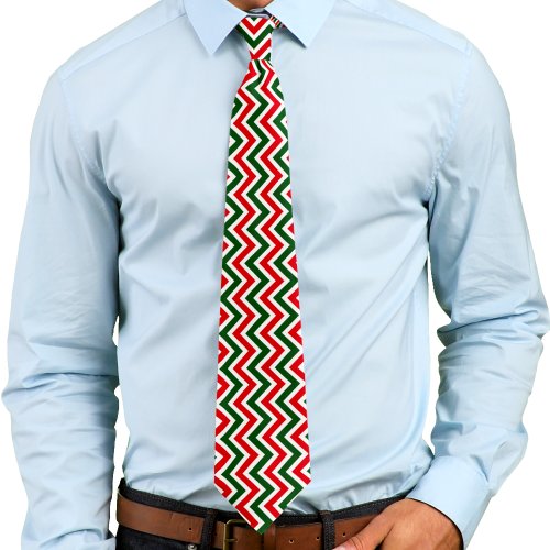 Red Green and White Zig Zag Chevron Pattern Neck Tie