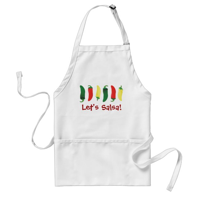 Red Green and Yellow Hot Salsa Chili Peppers Adult Apron (Front)