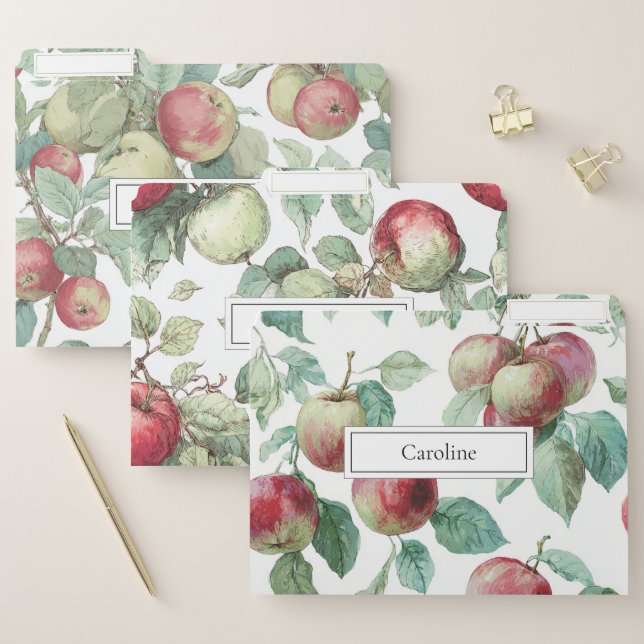 Red Green Apple Fruit Pattern Watercolor Rustic  File Folder (Set)
