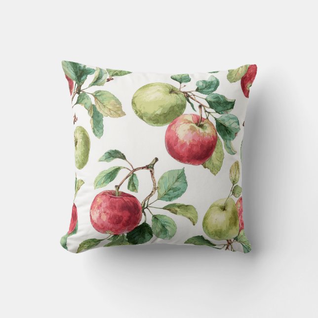Red Green Apple Fruit Pattern Watercolor Rustic  Throw Pillow (Front)