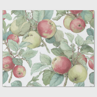 Red Green Apple Fruit Pattern Watercolor Rustic  Wrapping Paper