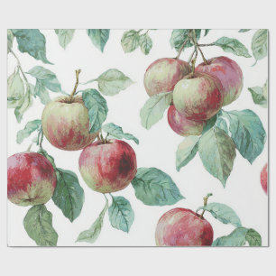 Red Green Apple Fruit Pattern Watercolor Rustic  Wrapping Paper