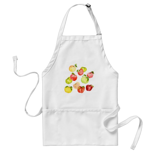 Red green apple illustration watercolor autumn adult apron (Front)